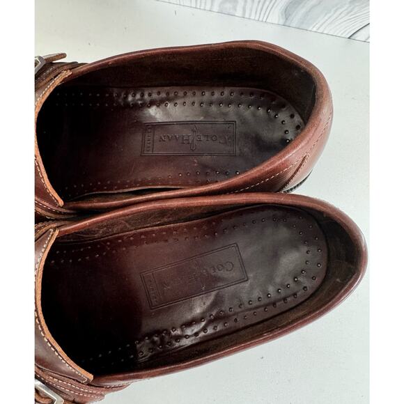Coke Haan Made In Italy Dark Brown Penny Loafers Buckle Strap M 10.5! - Picture 5 of 9